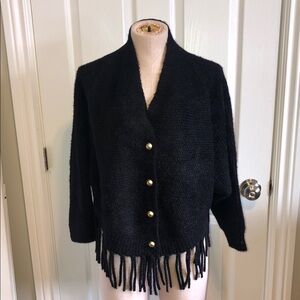 Brian Bailey Black Fringe Cardigan with Gold Buttons S/M